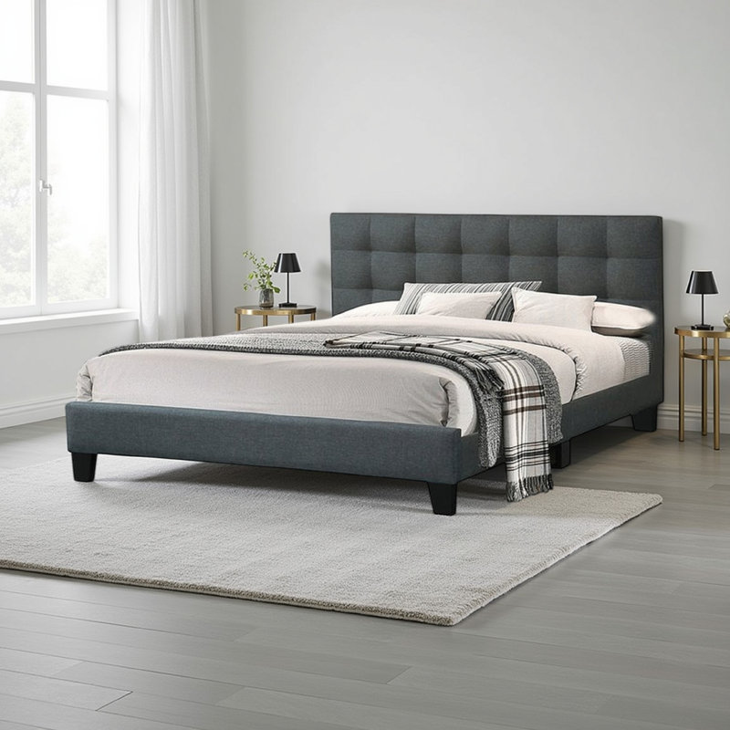 Lit plateforme tapissier Bigelow, Anthracite, Très grand