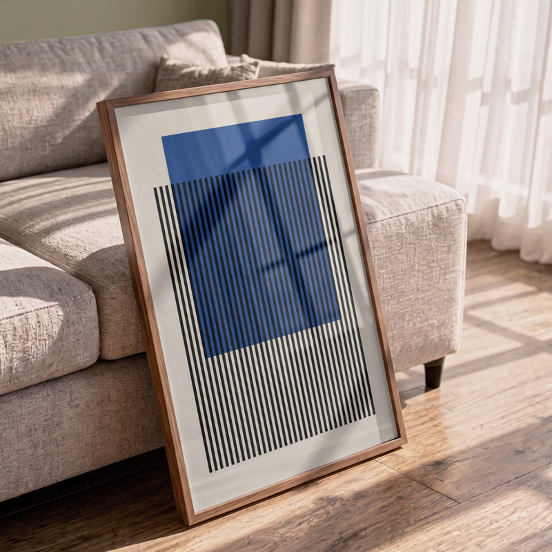 Blue Striped Geometry Print by Other Artist, 40 × 60, Framed Print, Black