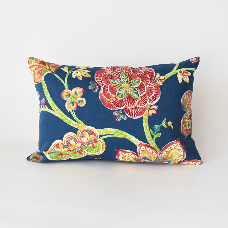 Floral extérieur bleu marine, Rectangle H 12 po x l 18 po, Housse de coussin avec insert