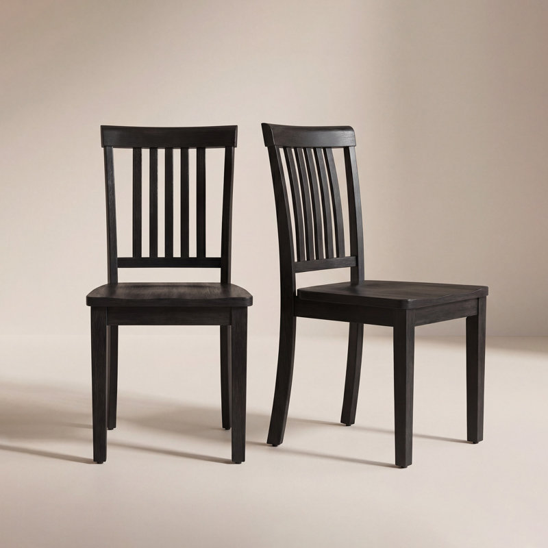 Tanvier Slatted Back Dining Chair Solid Wood Side Chair, Black