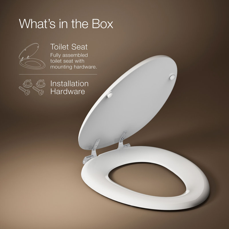 Kathryn® Elongated Toilet Seat, White, Polished Chrome