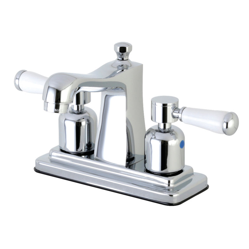 Kingston Brass Paris Two-Handle 3-Hole Deck Mount 4" Centerset Bathroom Faucet with Plastic Pop-Up, Polished Chrome