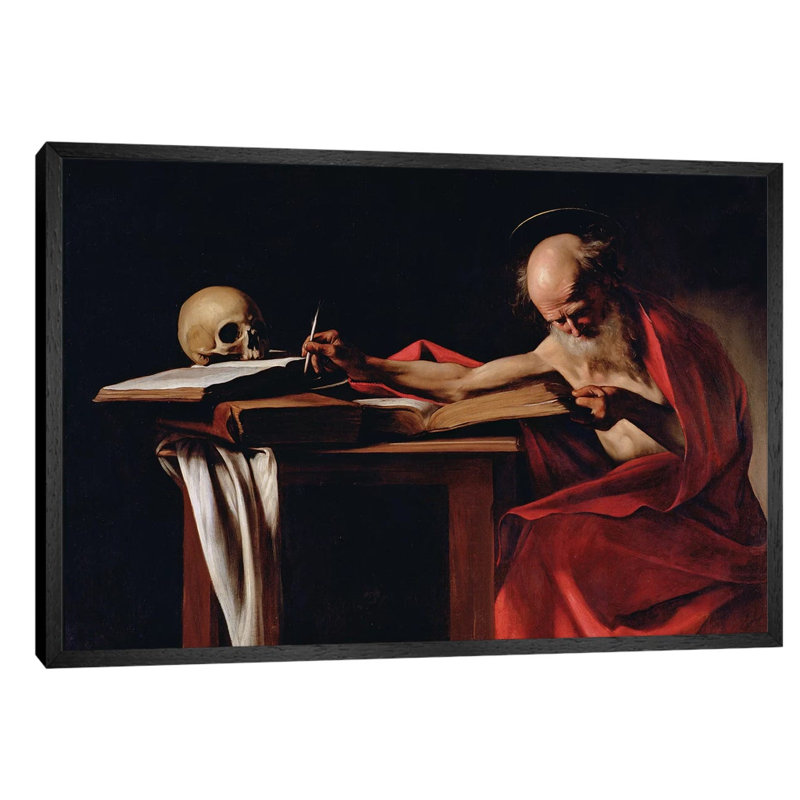 St Jerome Writing, C.1605 - Print on Canvas, 101.6 cm H x 66.04 cm W, Black Floater Framed