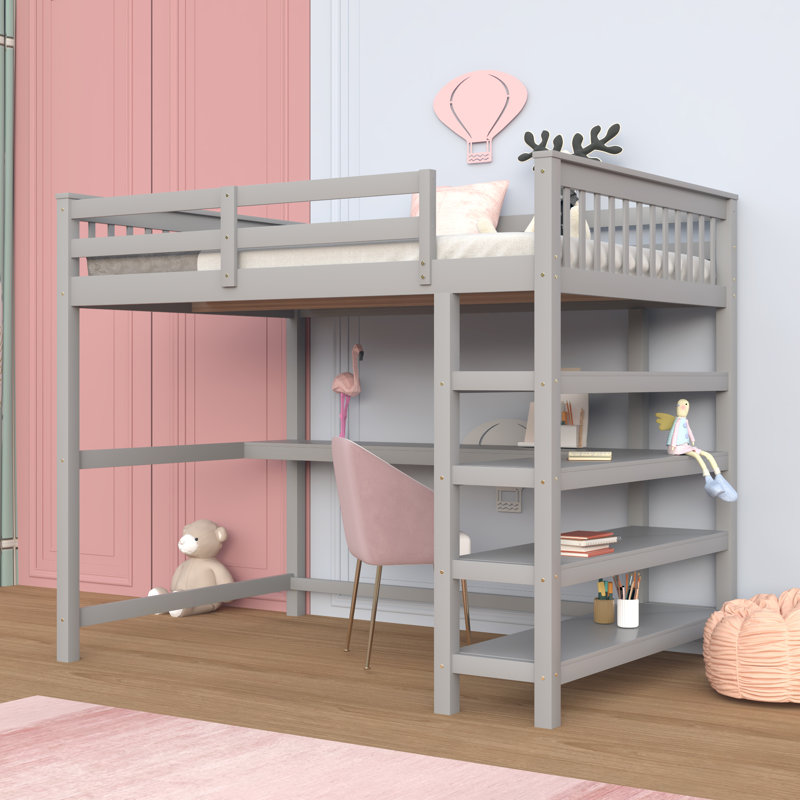 Lit mezzanine avec bureau intégré Eelika par Harriet Bee, gris, Simple