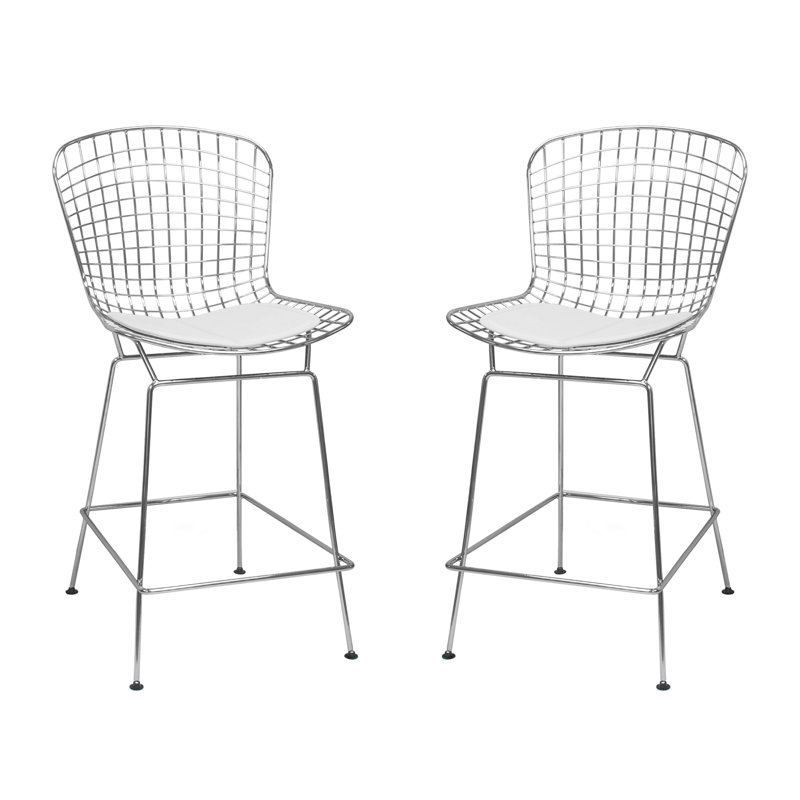 Jaiveon Upholstered Counter Stool with Metal Frame, White, Counter Stool (27.5" Seat Height)