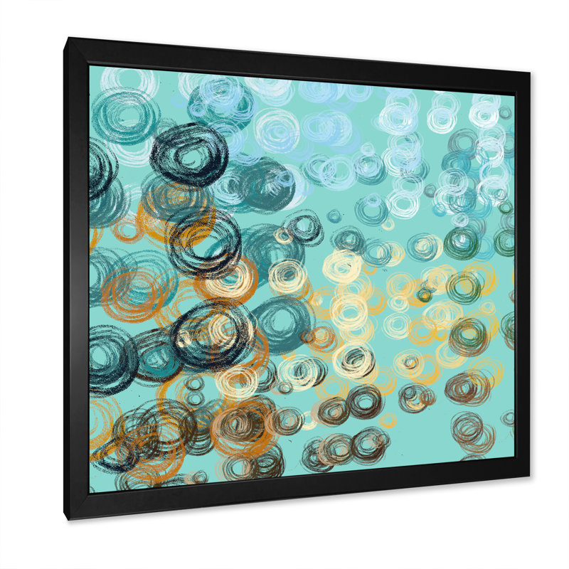 «Turquoise and Blue Grunge Circle Art», reproduction d'art sur toile encadrée, H 30 po x l 30 po x P 1 po, Cadre noir