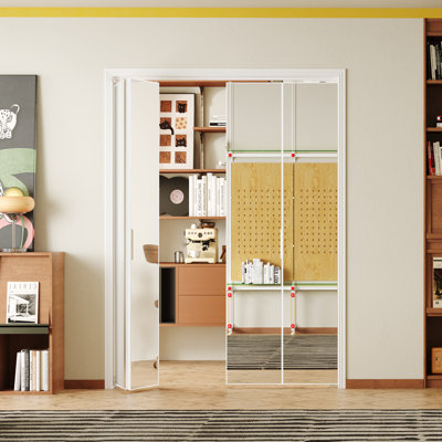 Porte pliante - 1 porte pliante en aluminium à surface en miroir avec quincaillerie incluse