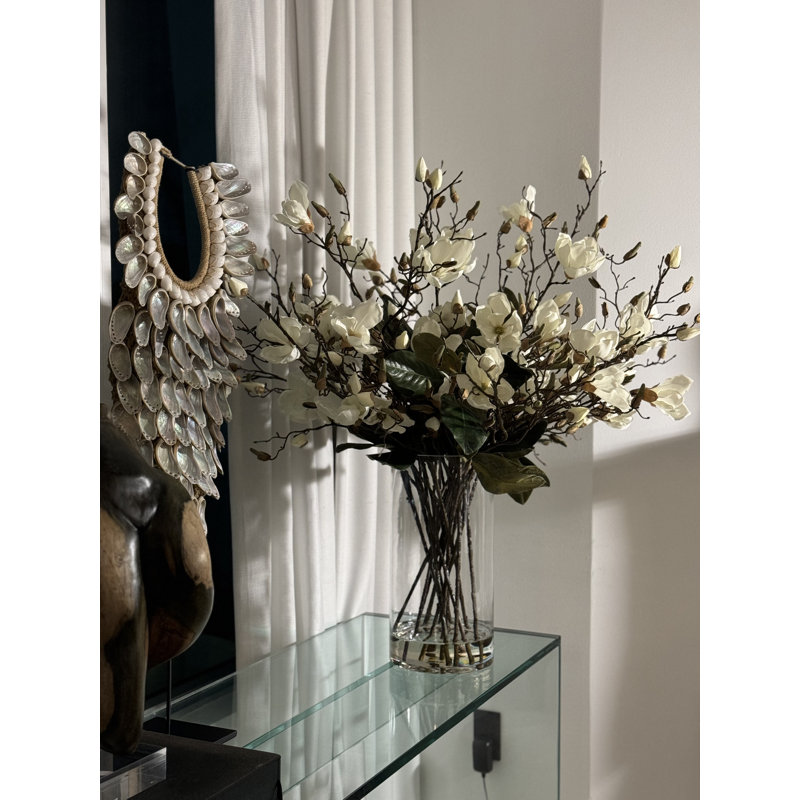 White Magnolias In 16" Glass Cylinder