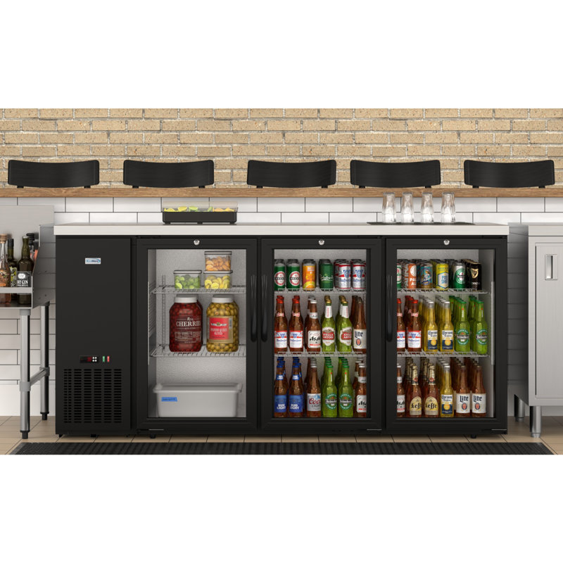 72 In. Commercial Back Bar Cooler in With Side Condenser and LED Lighting, 18 Cu. Ft Capacity, Black