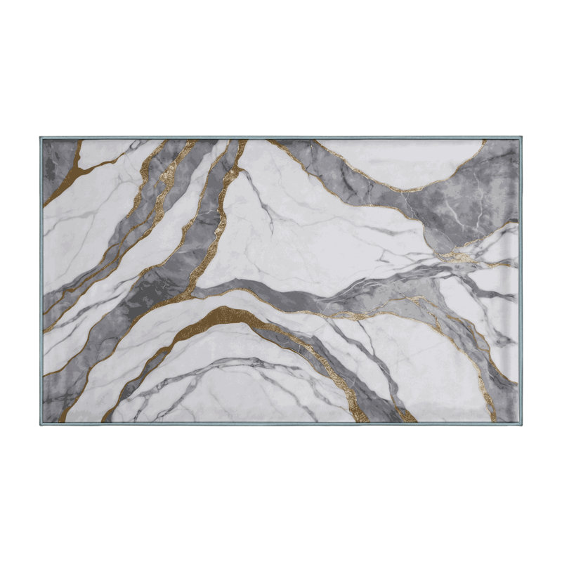 Machine Washable Blue Area Rug, Runner 2' x 4'