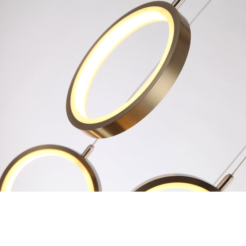 Luminaire suspendu géométrique à DEL 6 lumières Lauri, Laiton brossé, H 2 po x l 20 po x P 10 po