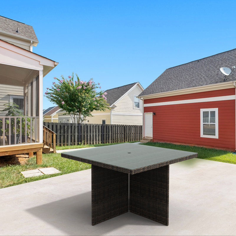 Gretel Rectangular Metal Outdoor Dining Table With Umbrella Hole , 49.2'' in. W 49.2'' in. D