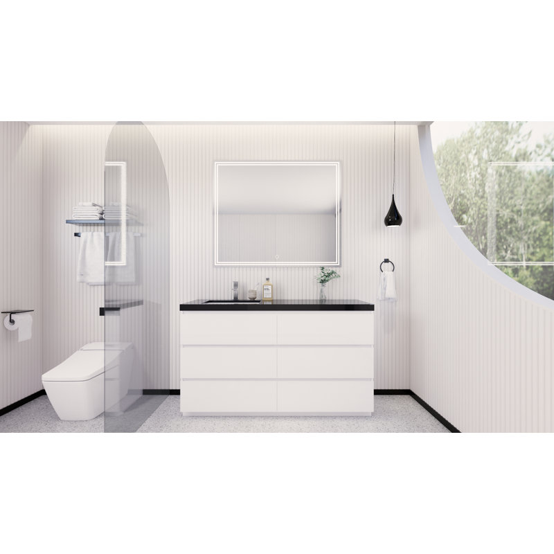 Base de meuble-lavabo simple 60 po Reyes, Blanc ultrabrillant