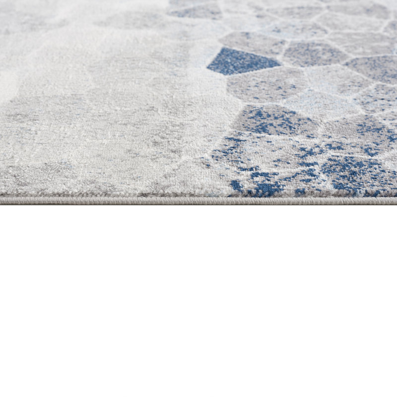 Chapeno Geometric Navy/Gray Area Rug, Rectangle 5'3" x 7'7"