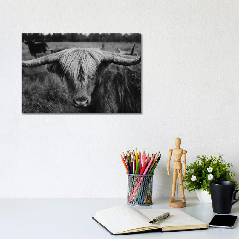 Highland Cow Black And White by Chelsea Victoria - Wrapped Canvas Gallery-Wrapped Canvas Giclée, 20.32 cm H x 30.48 cm W