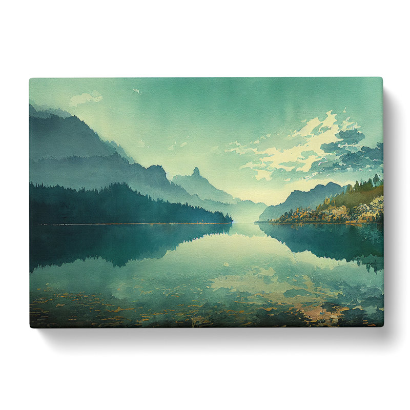 Mountain Lake Watercolour Vol.3 - Wrapped Canvas Painting, 40cm H x 60cm W x 3cm D