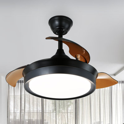 Ventilateur de plafond rétractable 3 pales 36 pouces avec lumière DEL et télécommande
