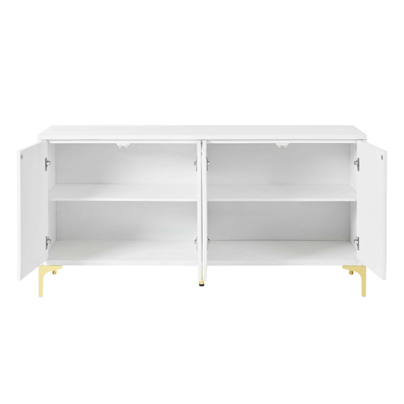 Buffet 4 portes avec panneaux de porte sculptés et tablettes réglables, Blanc