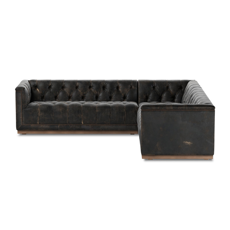 Kensington 3 Piece Corner Sectional - 101 - Destroyed Black, Destroyed Black Top Grain Leather