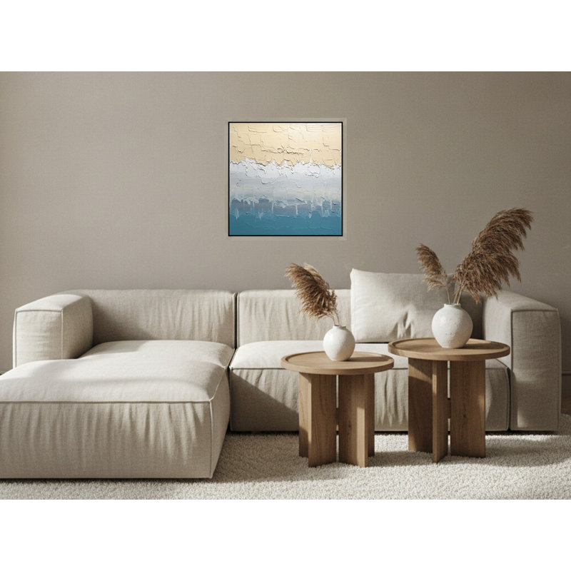 Art texturé sur toile encadré texturé en beige et bleu, 12" H x 12" W, Silver