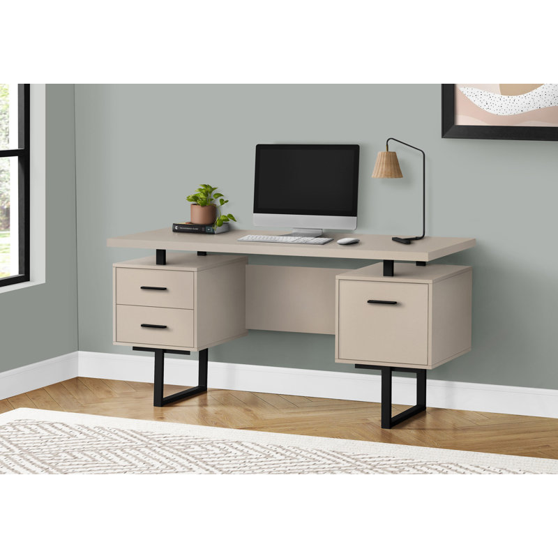 Modern 60-Inch Computer Desk With Reversible Setup And Integrated Storage, Taupe/Black