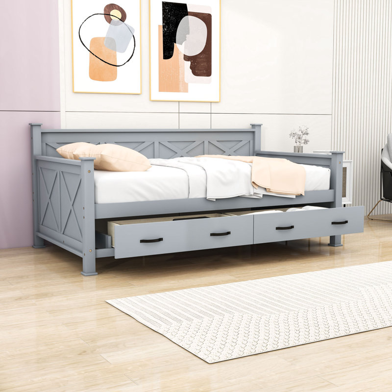 Twin Size 2 Drawers Wooden Daybed, Gray