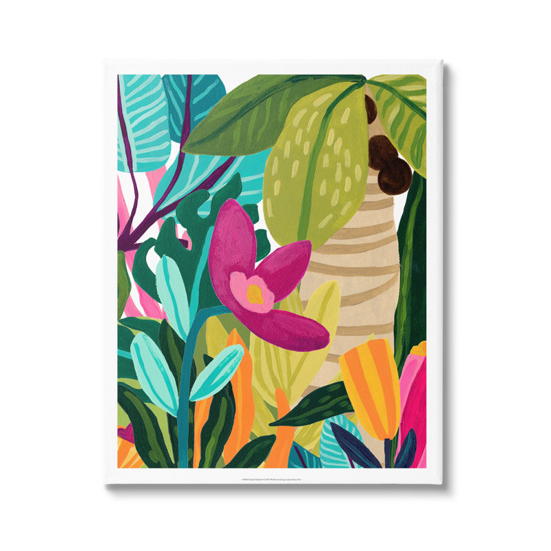 Bold Tropical Plants Wrapped Canvas Wall Art with Wooden Frame