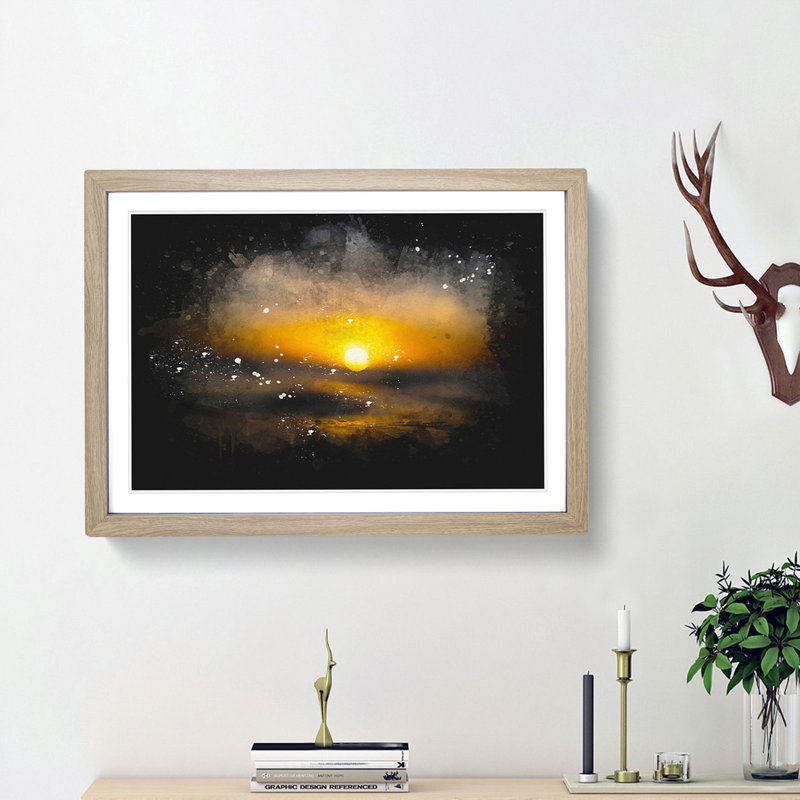 Sunset in Honolulu Hawaii - Framed Print, 33cm H x 45cm W x 2cm D, Oak Framed