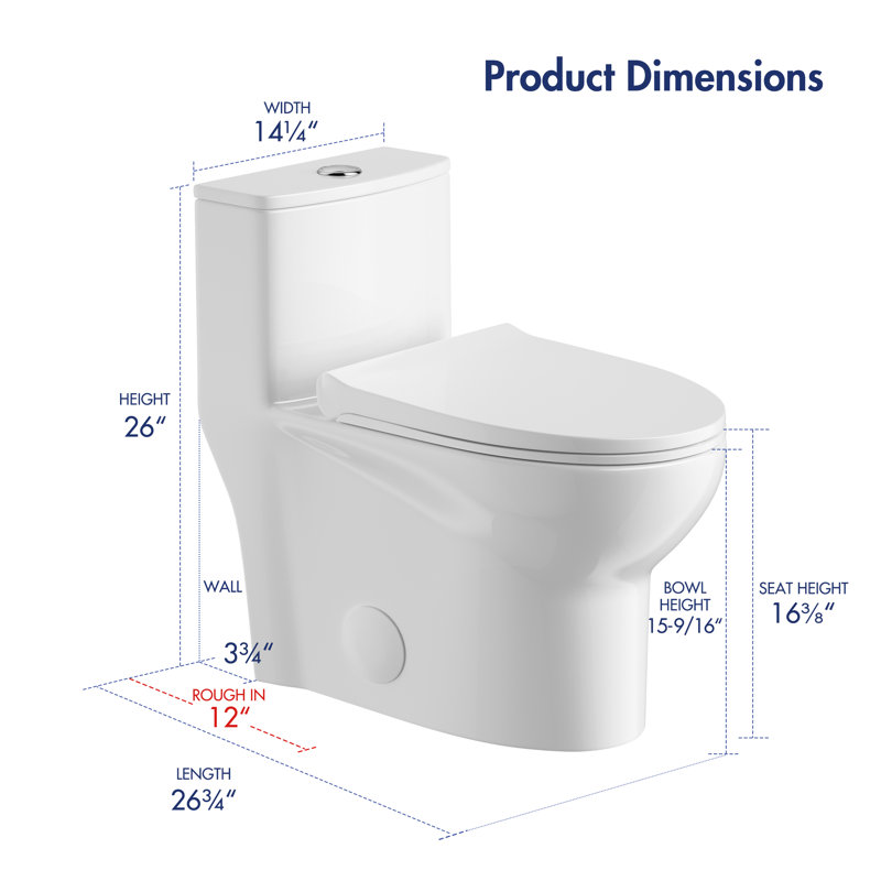 12 in. Rough-In 1-piece 1.1/ 1.6 GPF Dual Flush Elongated Siphonic Jet Toilet in White, Seat Included 12 in. Rough-In 1-piece 1.1/ 1.6 GPF Dual Flush Elongated Siphonic Jet Toilet in White, Seat Included