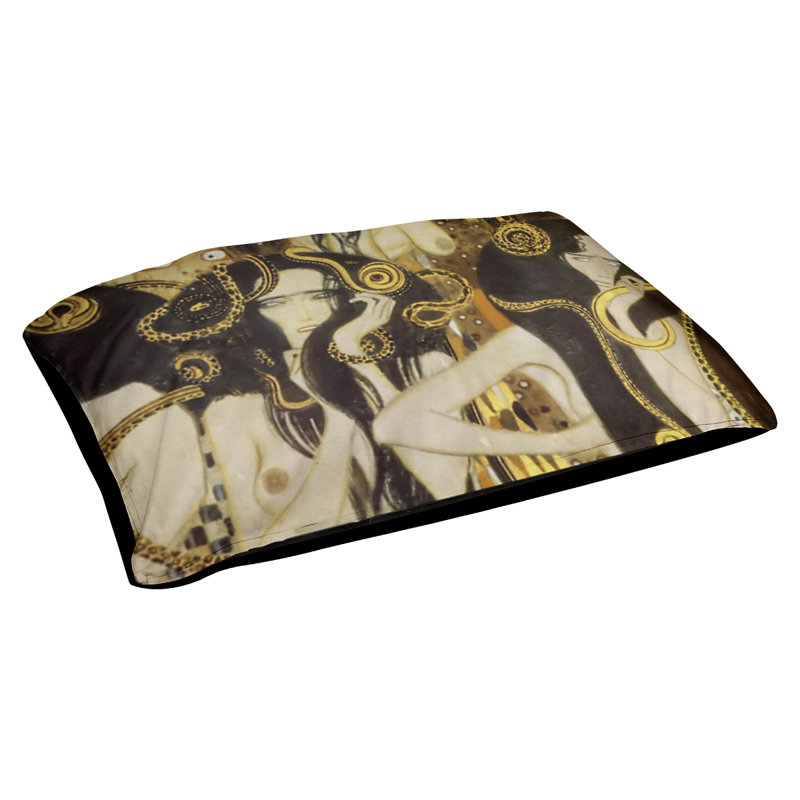 Coussin de designer frise beethoven Carlile, Grand (L 52 po x l 42 po), Jaune / Or