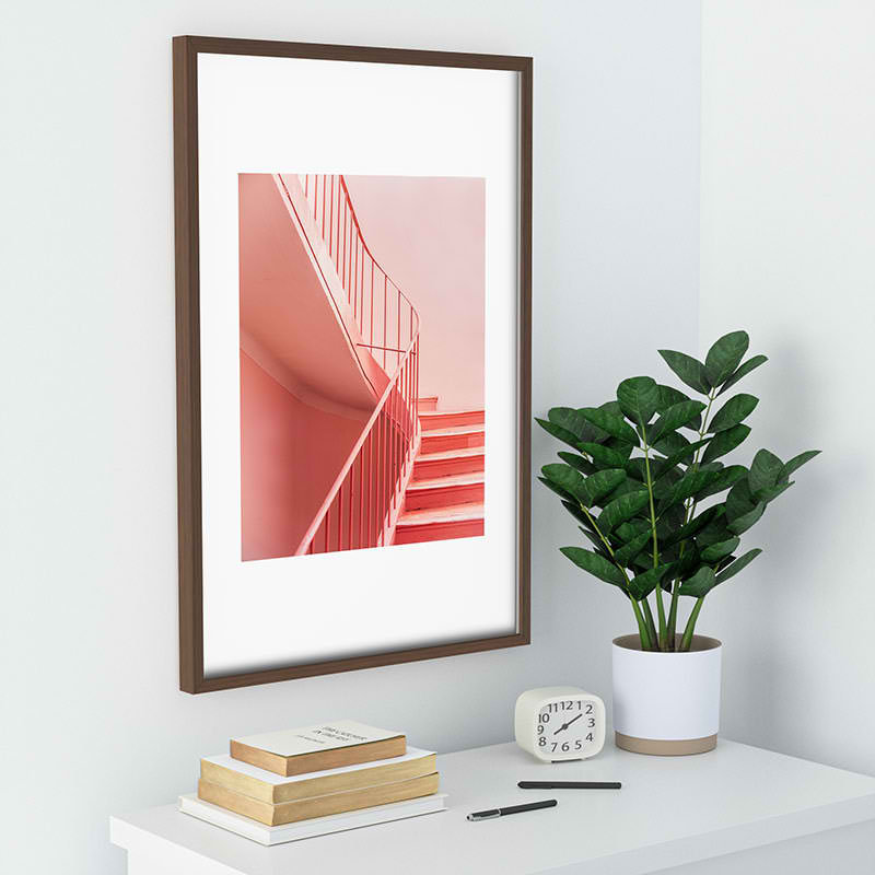 Cadre en érable encadré 18 pi x 24 po Latitude Rais rose par Raisa Zwart, H 36 po x l 24 po