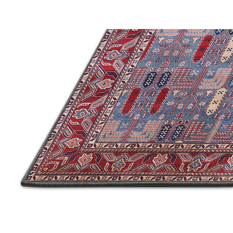 Tapis oriental rouge et bleu, Rectangle 7 pi x 9 pi