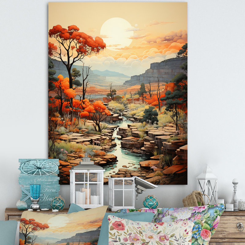 Crombach " Canyon Solace Pointillism ", 32" H x 24" W x 1" D, Wrapped Canvas