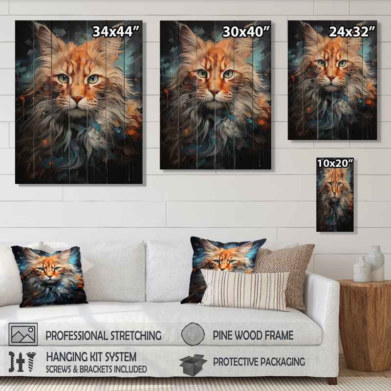 Maine Coon Majesty Cat - art mural en bois sur bois de pin naturel, H 20 po x l 10 po