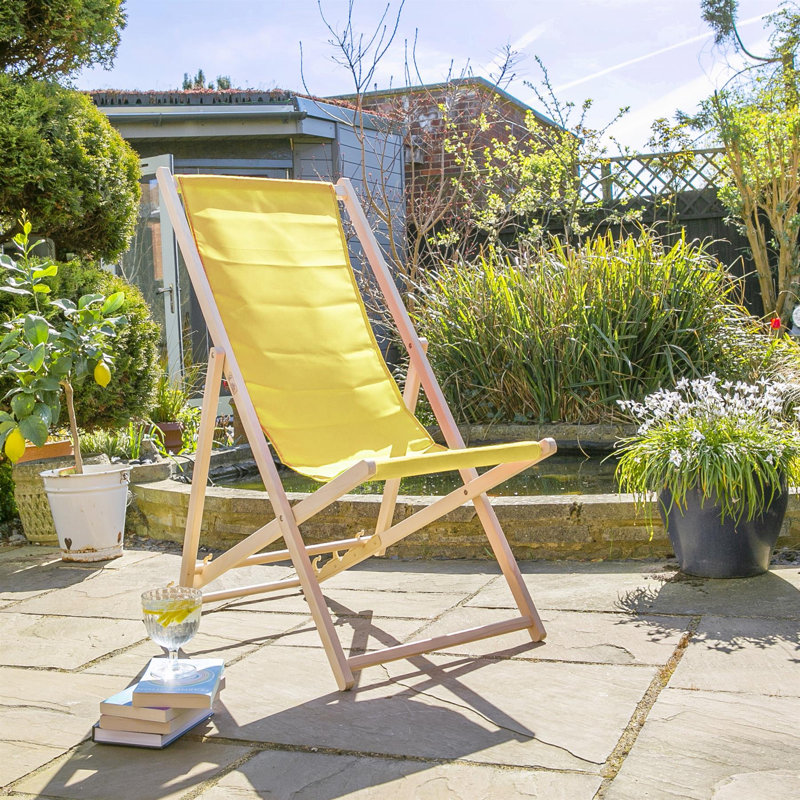 Folding Wooden Deck Chair, Yellow
