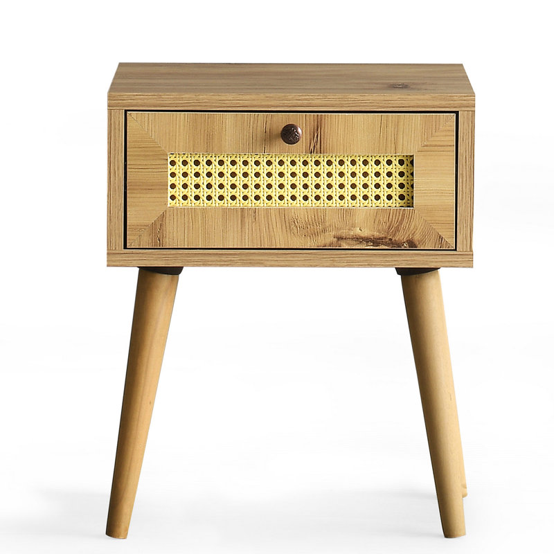 Modern Oak Nightstand, 15.7 x 19.7 x 13.8 inches | 100% Melamine Coated Particle Board, Thickness: 0.7 inches | Sturdy Wooden Legs, Scandinavian Design | Perfect for Bedroom or Living Room, Elegant & Functional