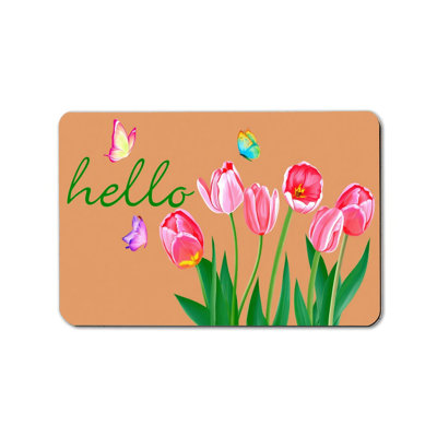 Tapis de porte Tulip Butterfly Hello Print 24 x 36 pouces