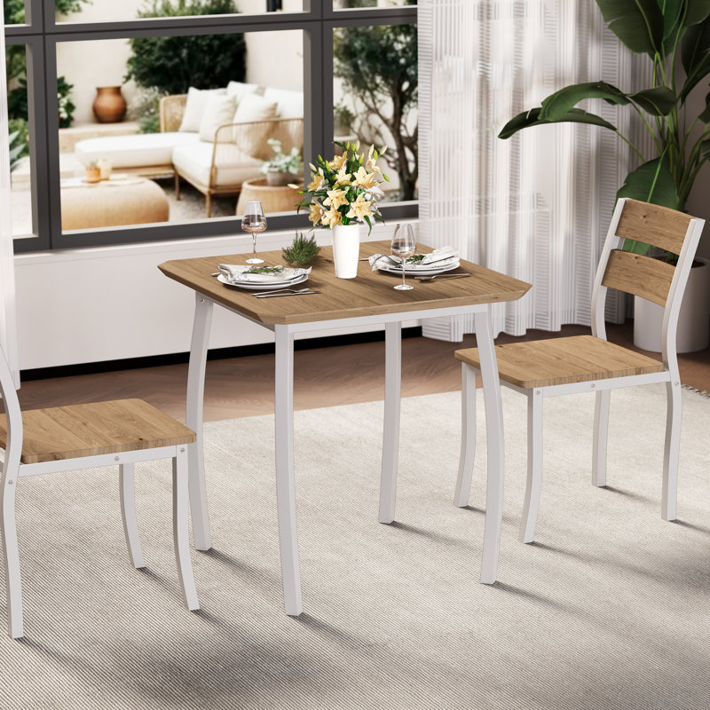 3 Piece Dining Table Set for 2 with Upholstered Chairs, Small Kitchen Table for Apartment, Yellow/White, White, Yellow