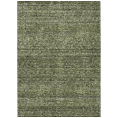 8' X 10' Olive Green And Ivory Geometric Washable Indoor Outdoor Area Rug