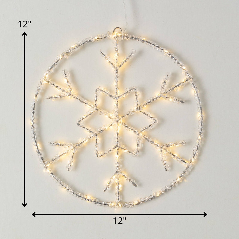 12" Christmas Lighted Snowflake Circle, White