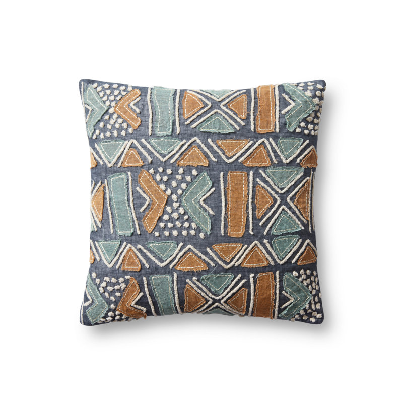 Rust and Multi Geometric Square Throw Pillow with Down Fill
