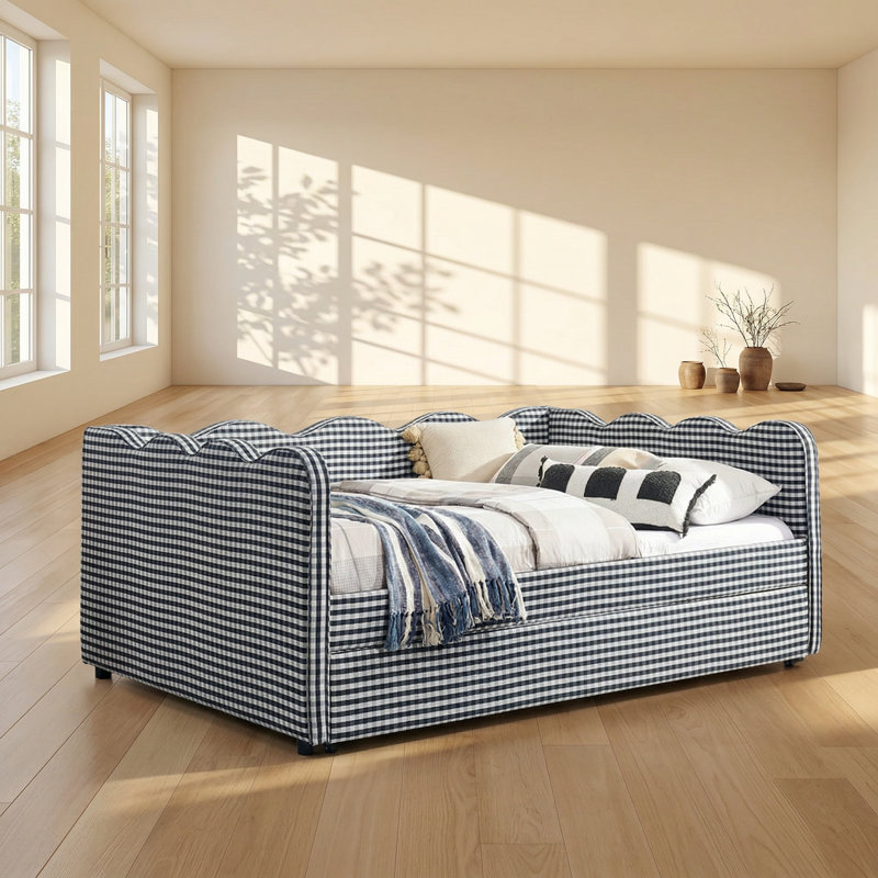 Lit de jour double rembourré Cozy Gingham l 81 po x P 58 po x H 33,5 po
