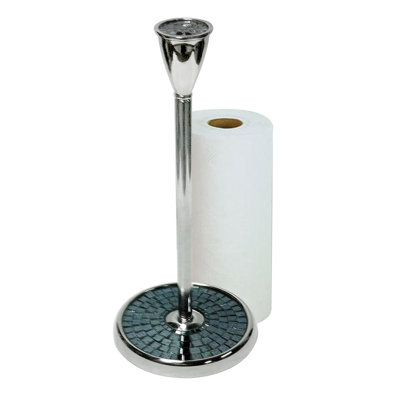 Porte-essuie-tout en acier inoxydable | Distributeur de papier essuie-tout à une main avec base lestée Easy Easy Mosaïque noire, finition chromée