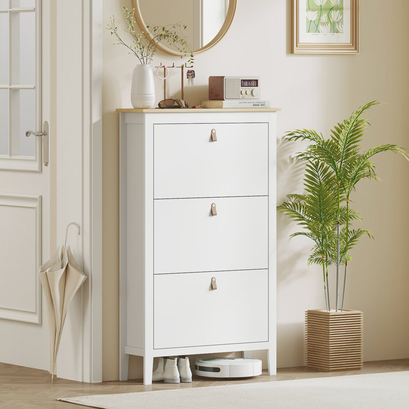Armoire à chaussures avec 3 tiroirs rabattables, armoire de rangement étroite pour chaussures, blanc