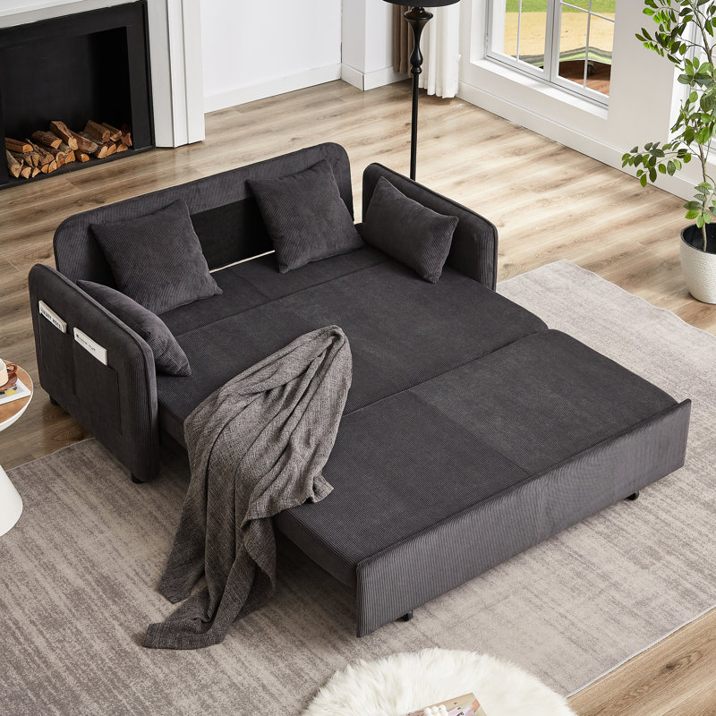 Canapé-lit réglable 66 po 3 en 1 avec lit escamotable 4 coussins et poches latérales