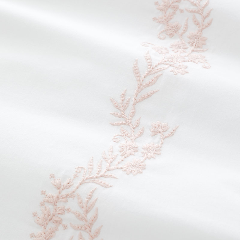 Camille Embroidered Floral 200 Thread Count Cotton Duvet Cover Set, Super King, White / Pink