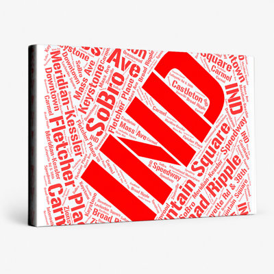 Indianapolis Neighborhoods Word Art — Red — Canvas Wall Art