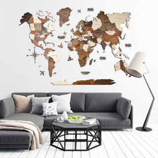 Wooden World Map, Wall Decor, Housewarming Gift, Christmas Gift for Couple