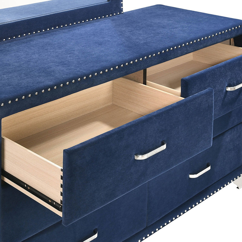Commode et commode rembourrées bleu pacifique, Bleu