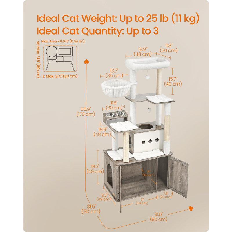 66.9-Inch Heather Greige Sisal Cat Tower with Litter Box Enclosure